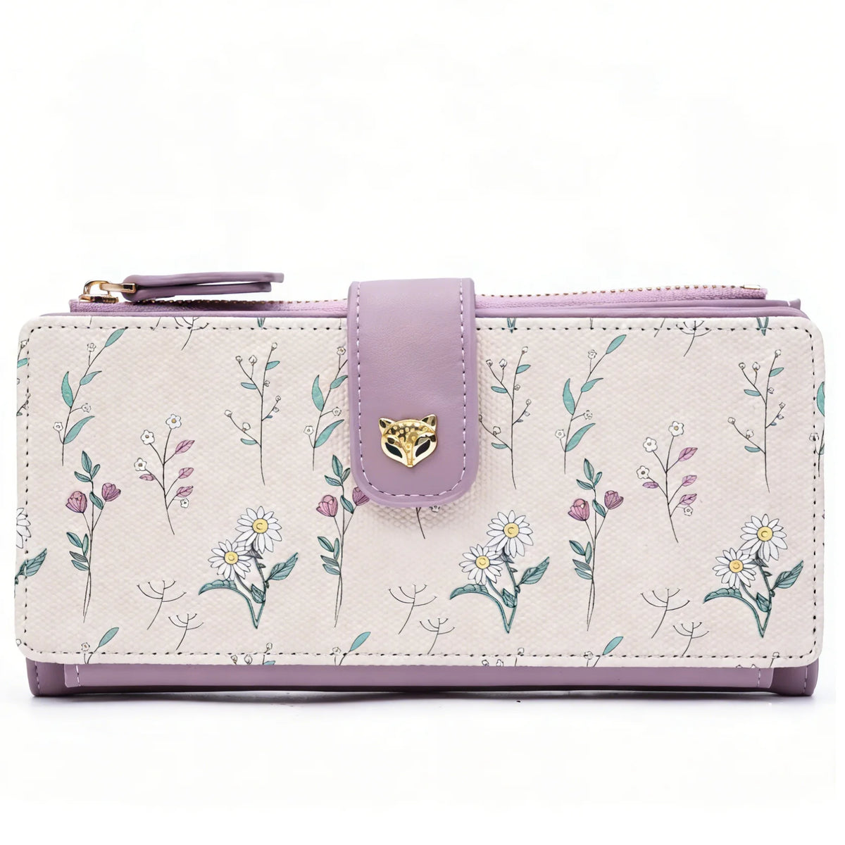 Portefeuille long femme floral en cuir PU avec zip et rabat grande capacité élégant — photo 10