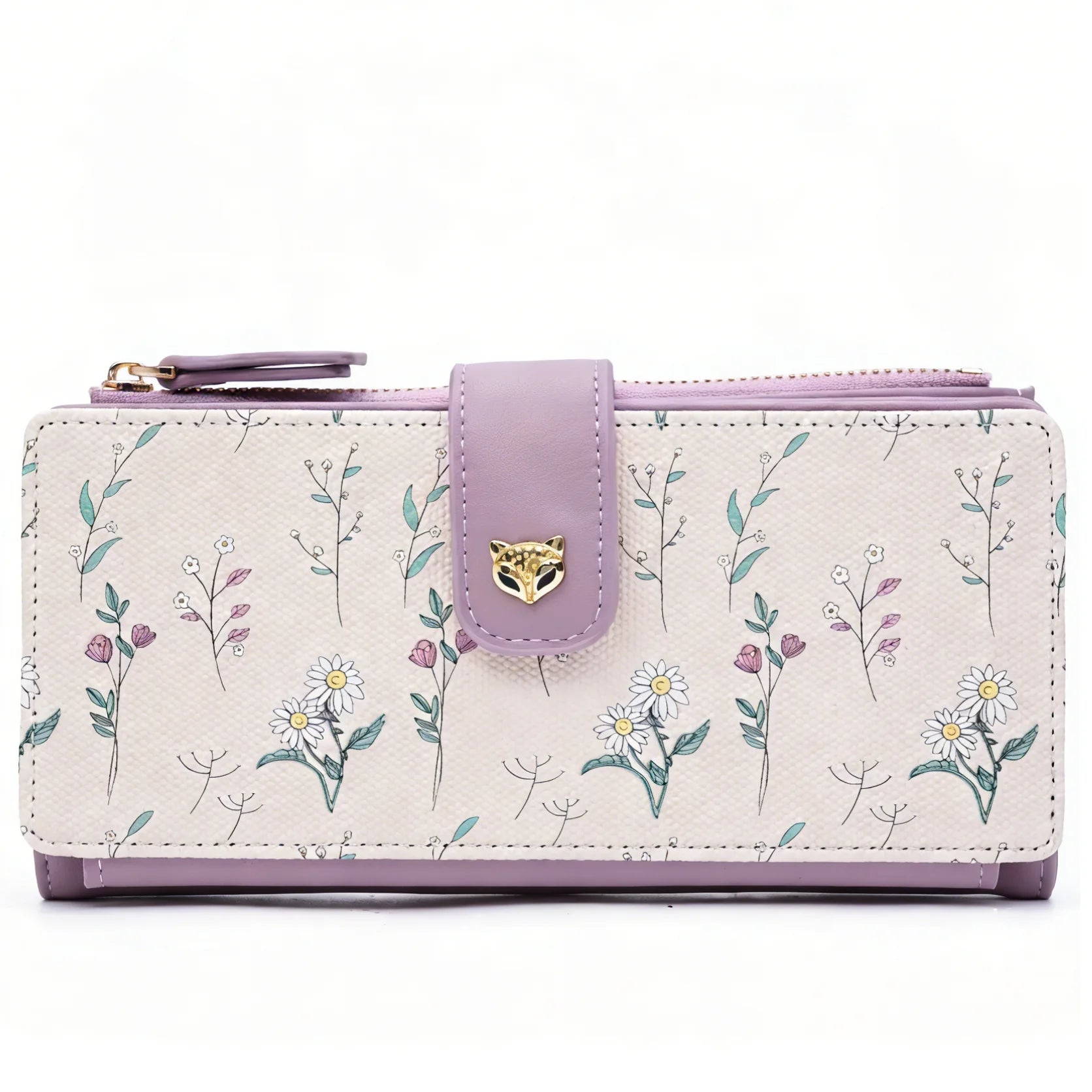 Portefeuille long femme floral en cuir PU avec zip et rabat grande capacité élégant — photo 10 Image