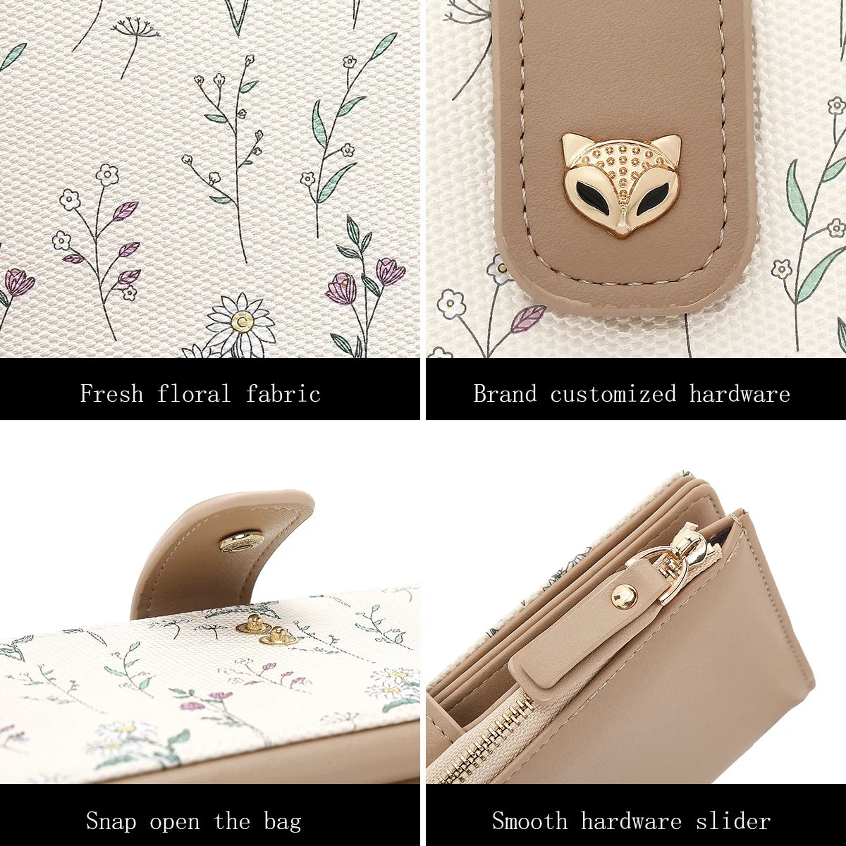 Portefeuille long femme floral en cuir PU avec zip et rabat grande capacité élégant — photo 11