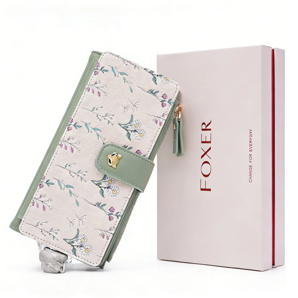 Portefeuille long femme floral en cuir PU avec zip et rabat grande capacité élégant — photo 3