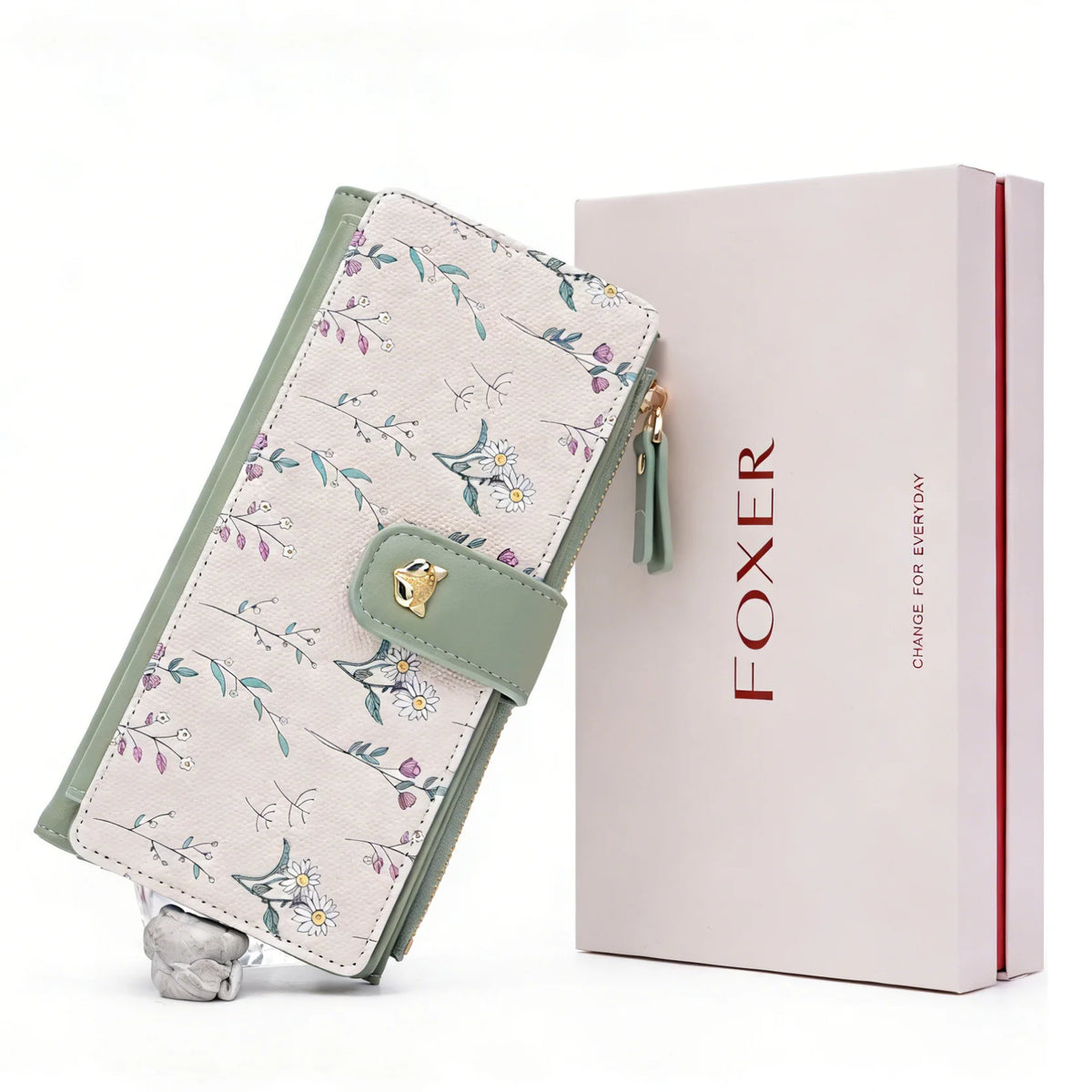 Portefeuille long femme floral en cuir PU avec zip et rabat grande capacité élégant — photo 3