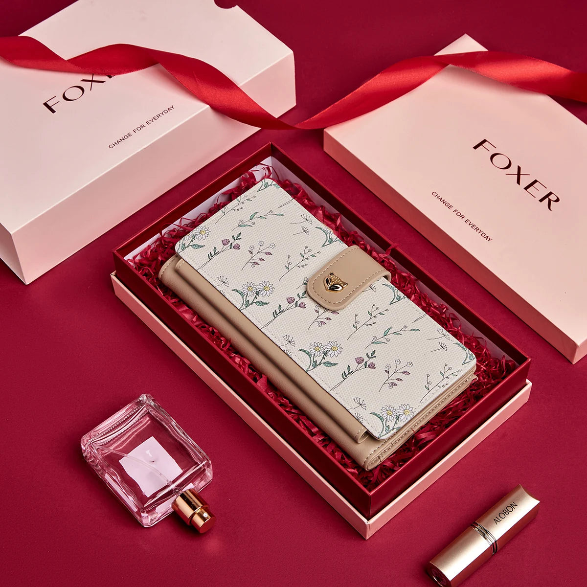 Portefeuille long femme floral en cuir PU avec zip et rabat grande capacité élégant — photo 4