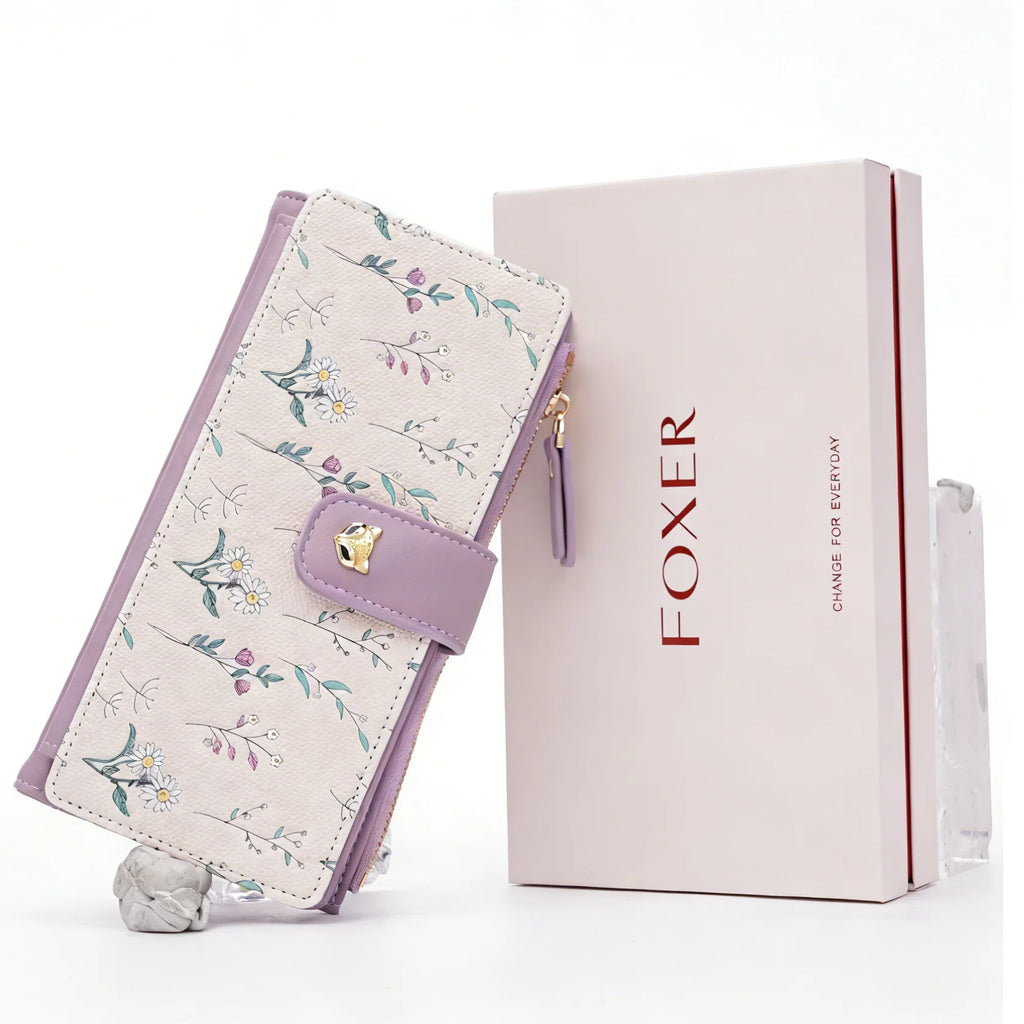 Portefeuille long femme floral en cuir PU avec zip et rabat grande capacité élégant — photo 5