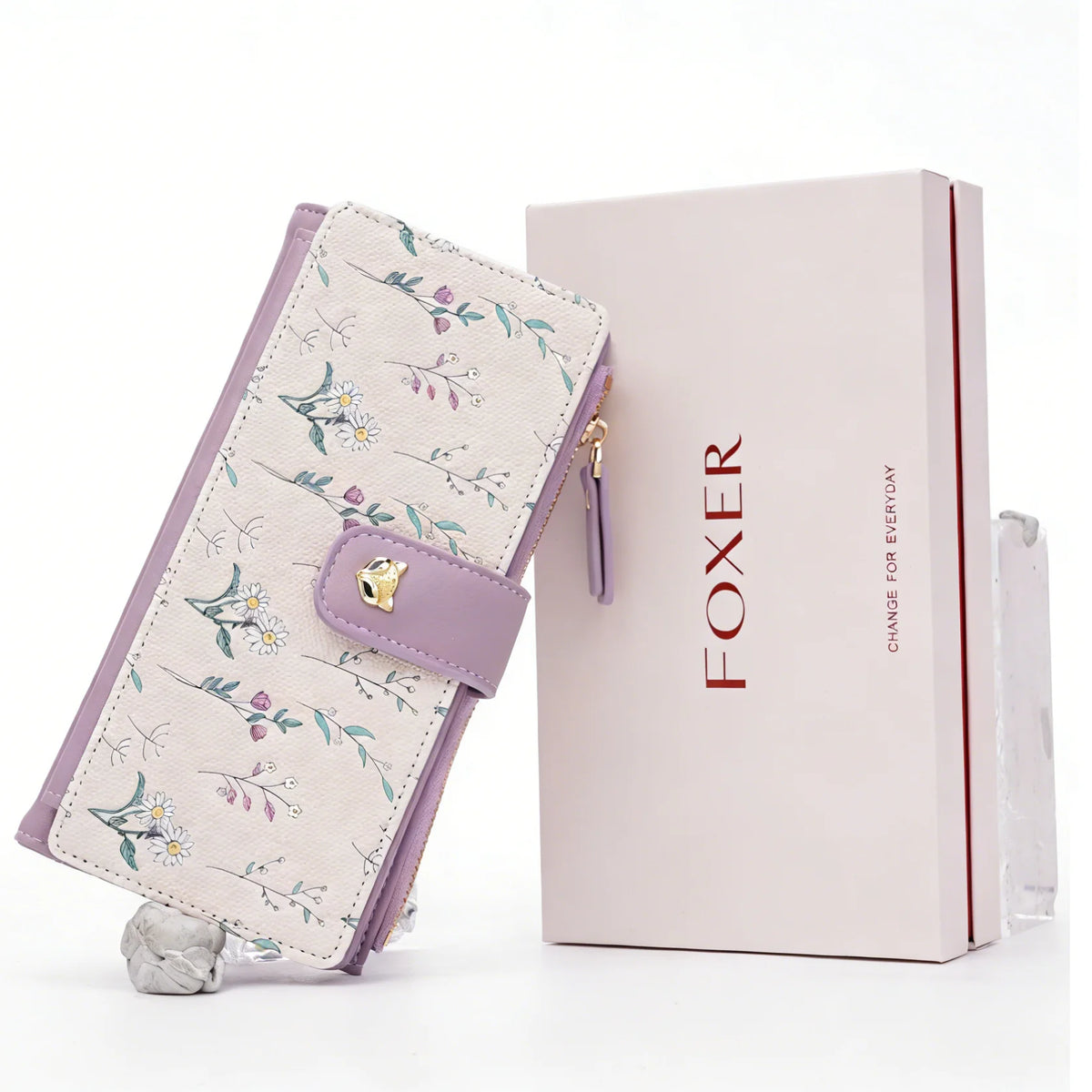 Portefeuille long femme floral en cuir PU avec zip et rabat grande capacité élégant — photo 5