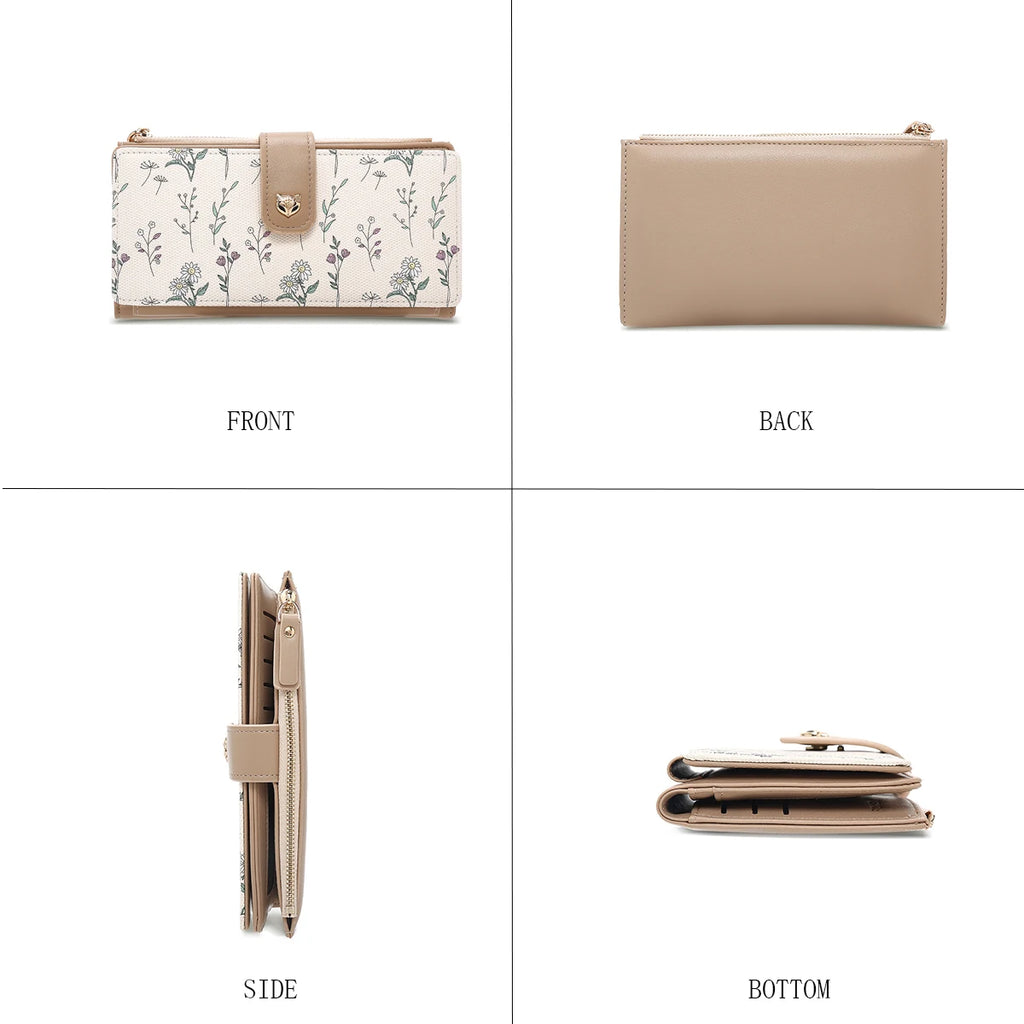 Portefeuille long femme floral en cuir PU avec zip et rabat grande capacité élégant — photo 6
