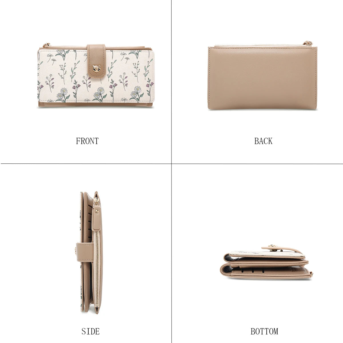 Portefeuille long femme floral en cuir PU avec zip et rabat grande capacité élégant — photo 6