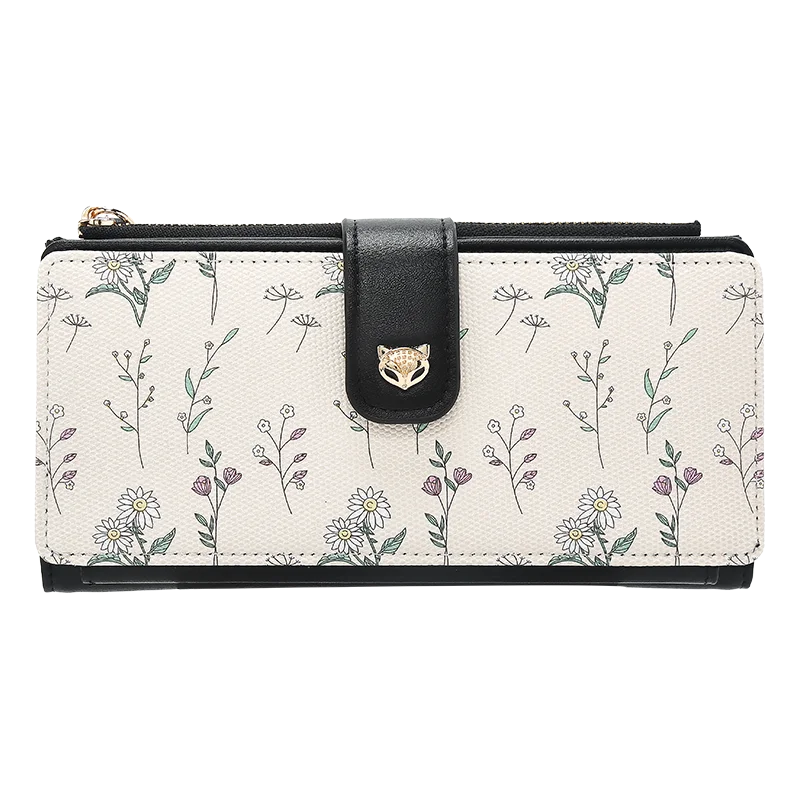 Portefeuille long femme floral en cuir PU avec zip et rabat grande capacité élégant — photo 7