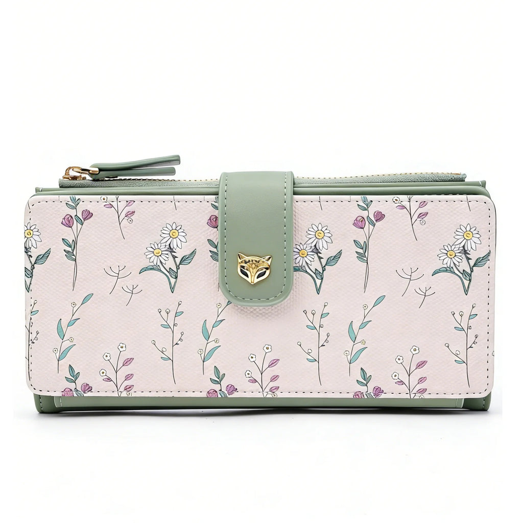 Portefeuille long femme floral en cuir PU avec zip et rabat grande capacité élégant — photo 8