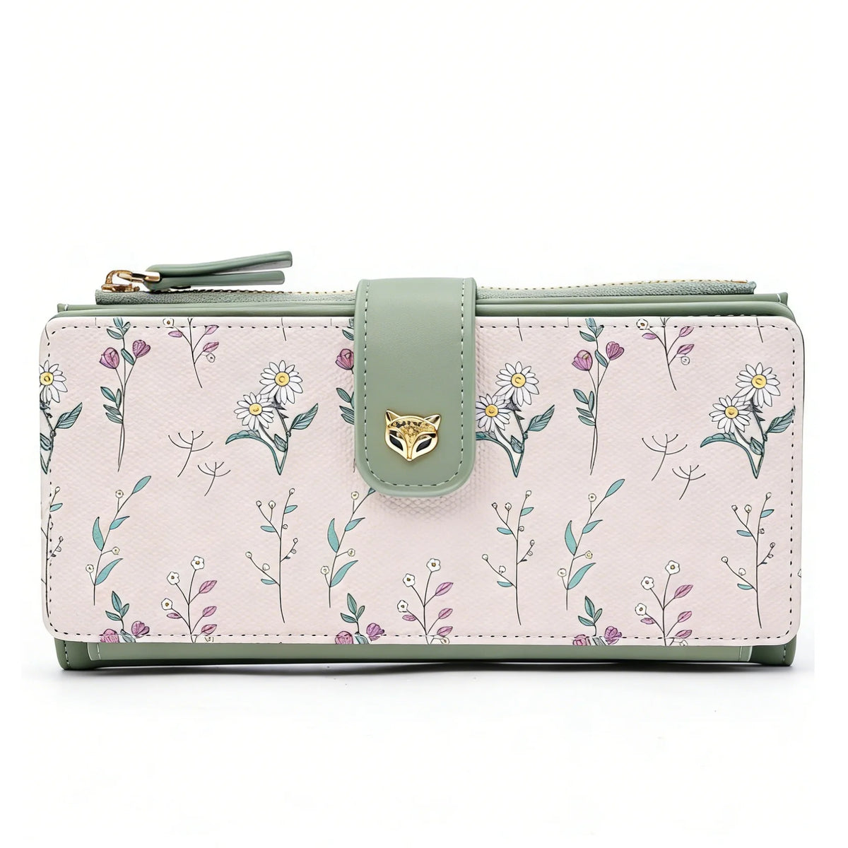 Portefeuille long femme floral en cuir PU avec zip et rabat grande capacité élégant — photo 8