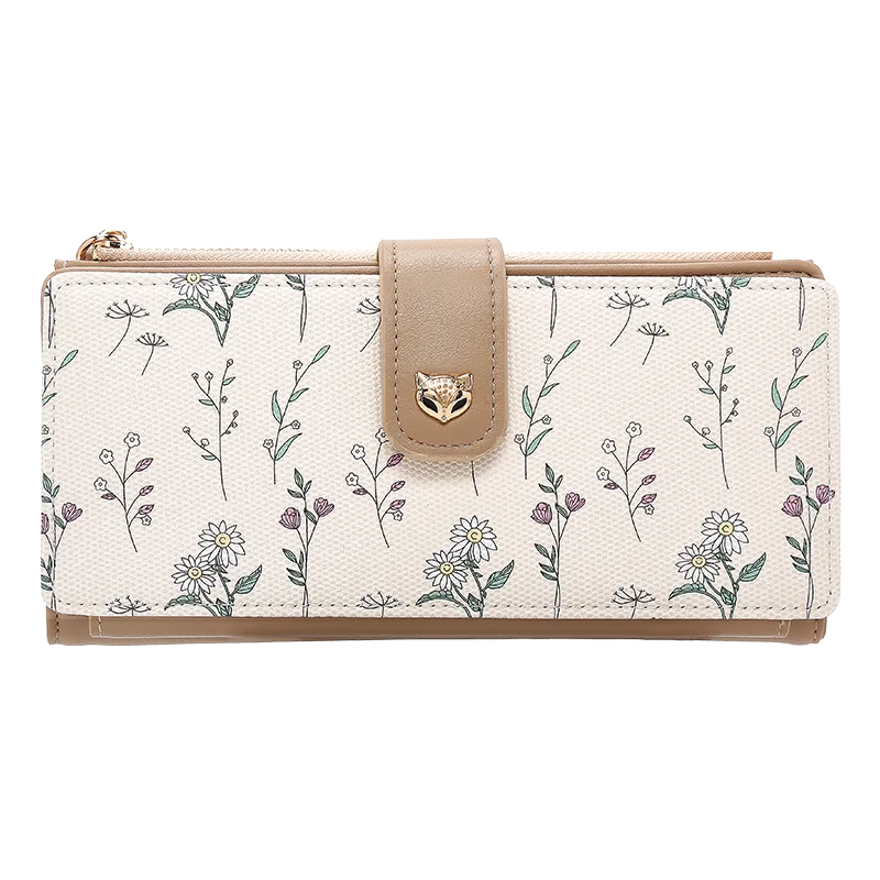Portefeuille long femme floral en cuir PU avec zip et rabat grande capacité élégant — photo 9