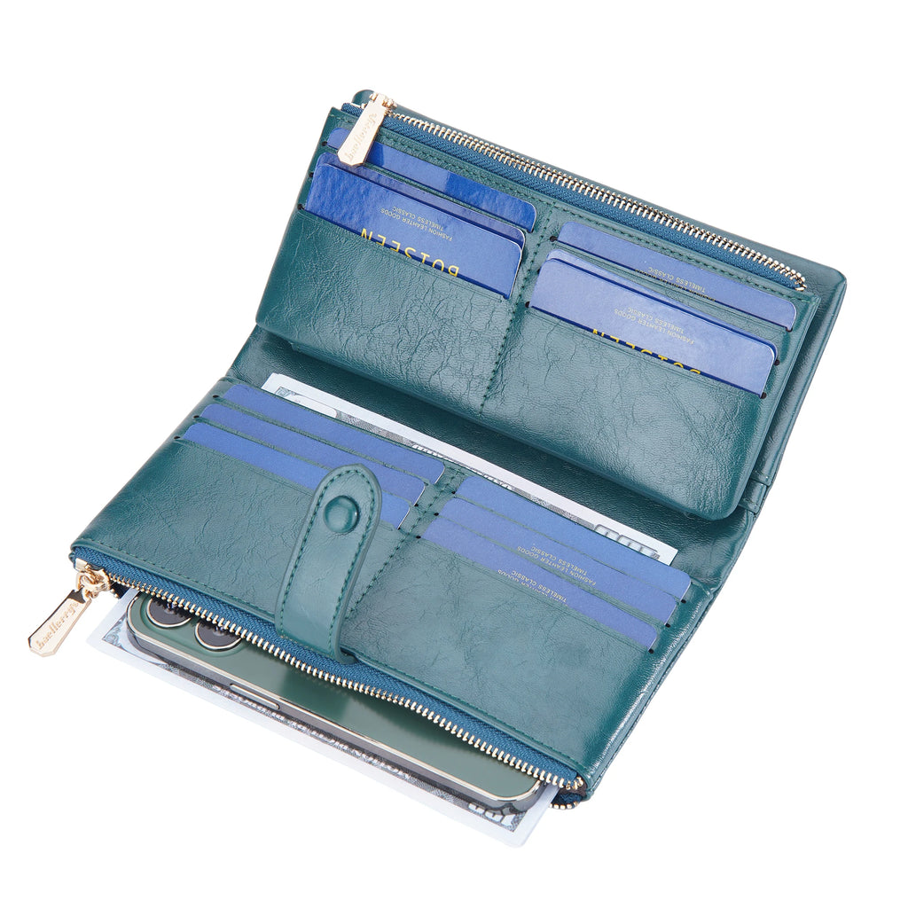 Portefeuille long femme grande capacité en cuir PU avec zip porte-cartes et téléphone — photo 2