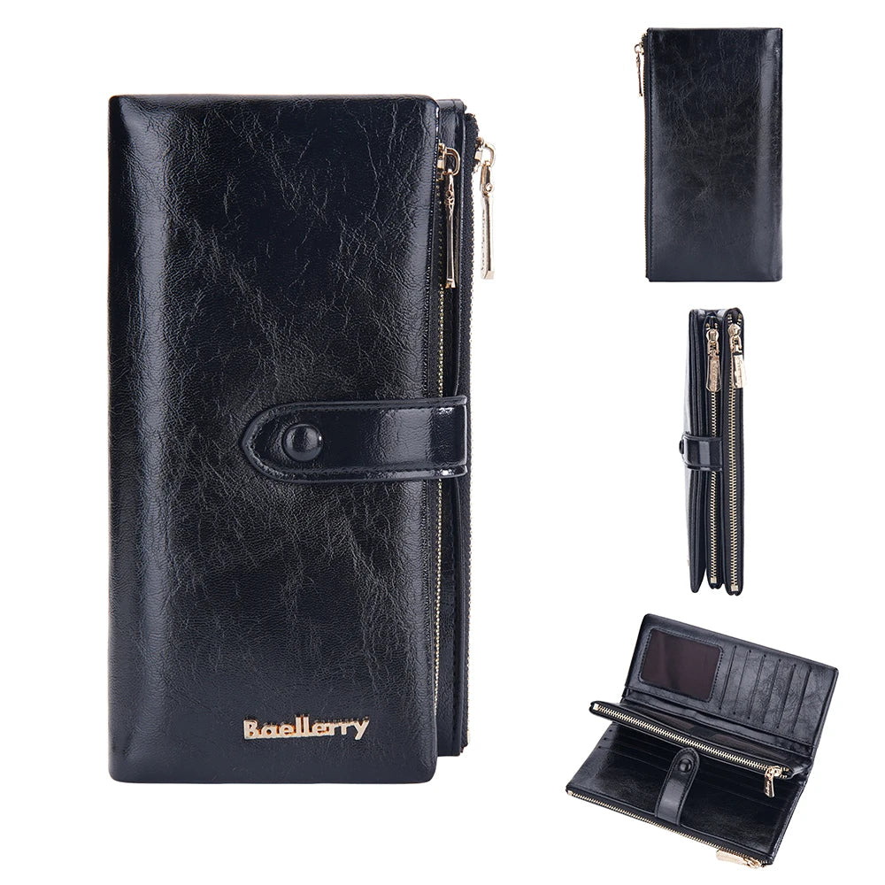 Portefeuille long femme grande capacité en cuir PU avec zip porte-cartes et téléphone — photo 4 Image