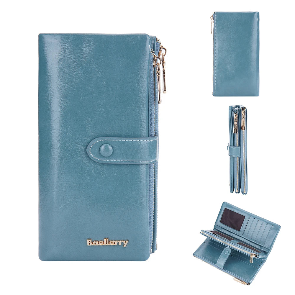 Portefeuille long femme grande capacité en cuir PU avec zip porte-cartes et téléphone — photo 5