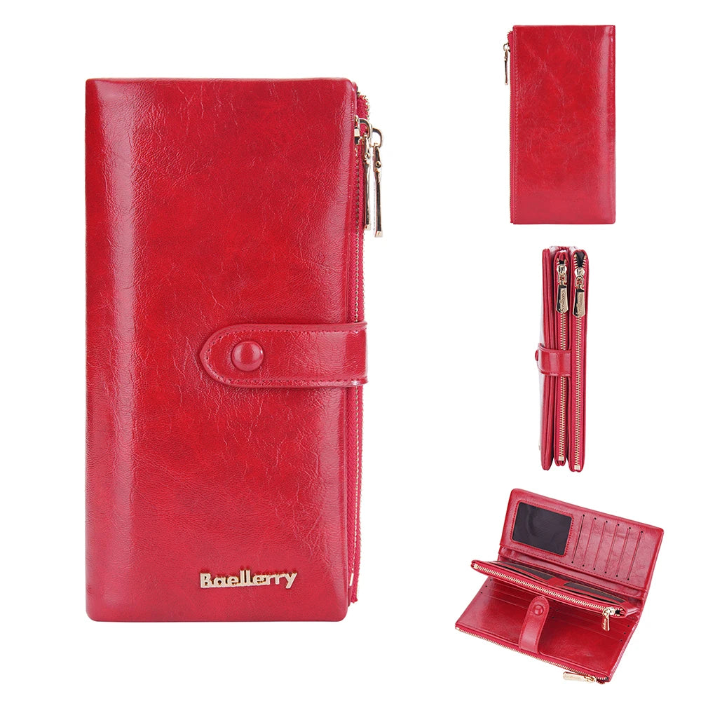 Portefeuille long femme grande capacité en cuir PU avec zip porte-cartes et téléphone — photo 6
