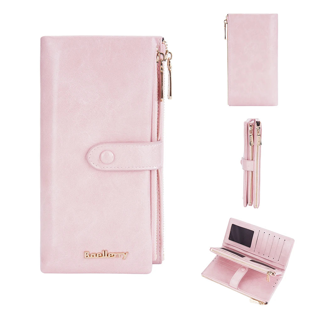 Portefeuille long femme grande capacité en cuir PU avec zip porte-cartes et téléphone — photo 7