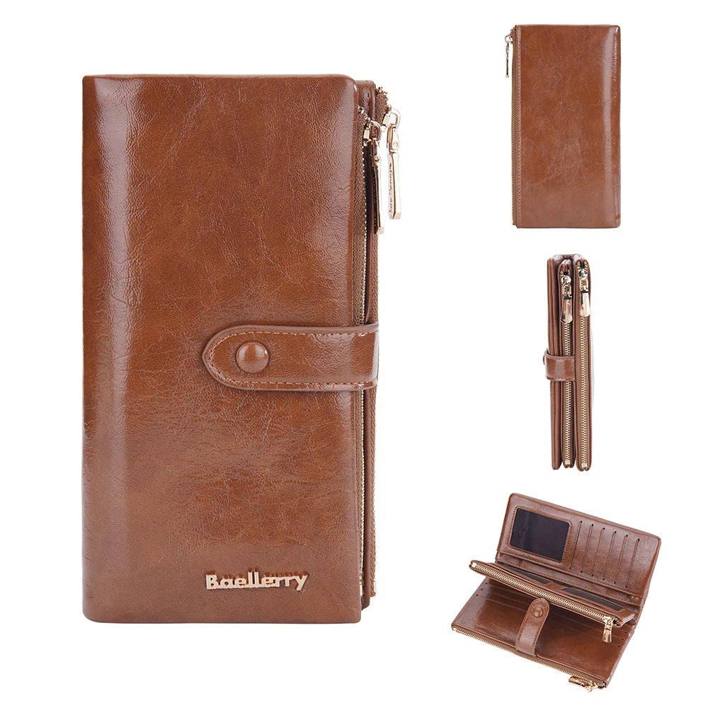 Portefeuille long femme grande capacité en cuir PU avec zip porte-cartes et téléphone — photo 8