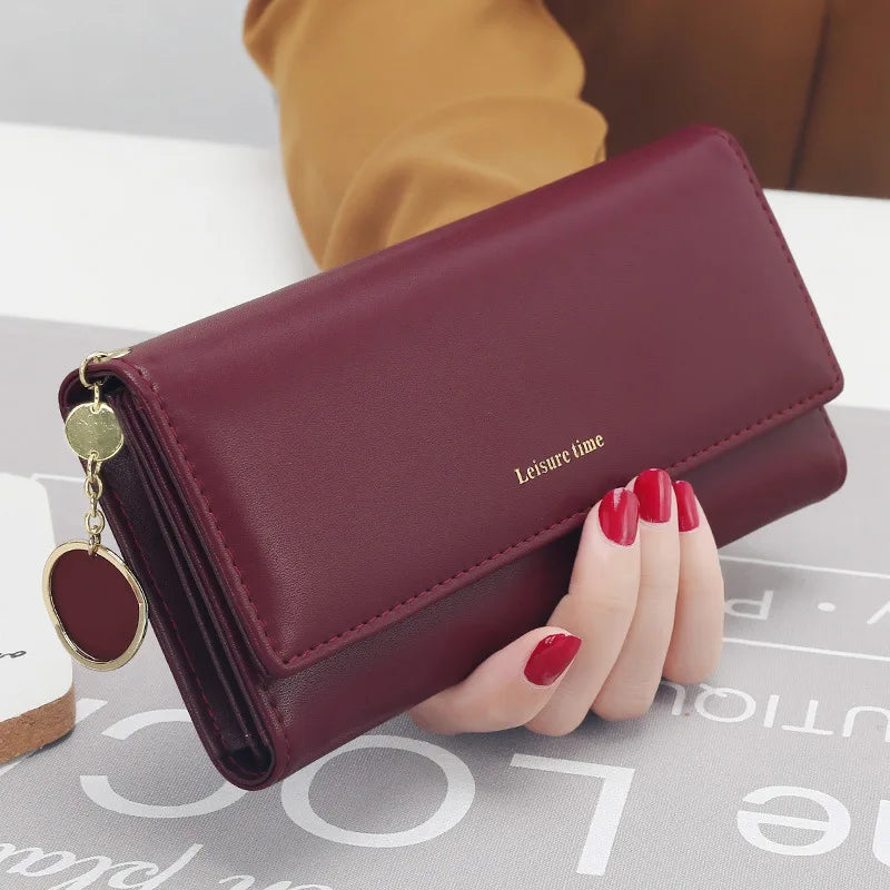 Portefeuille long trifold en cuir PU pour femme avec porte-cartes chic — photo 1
