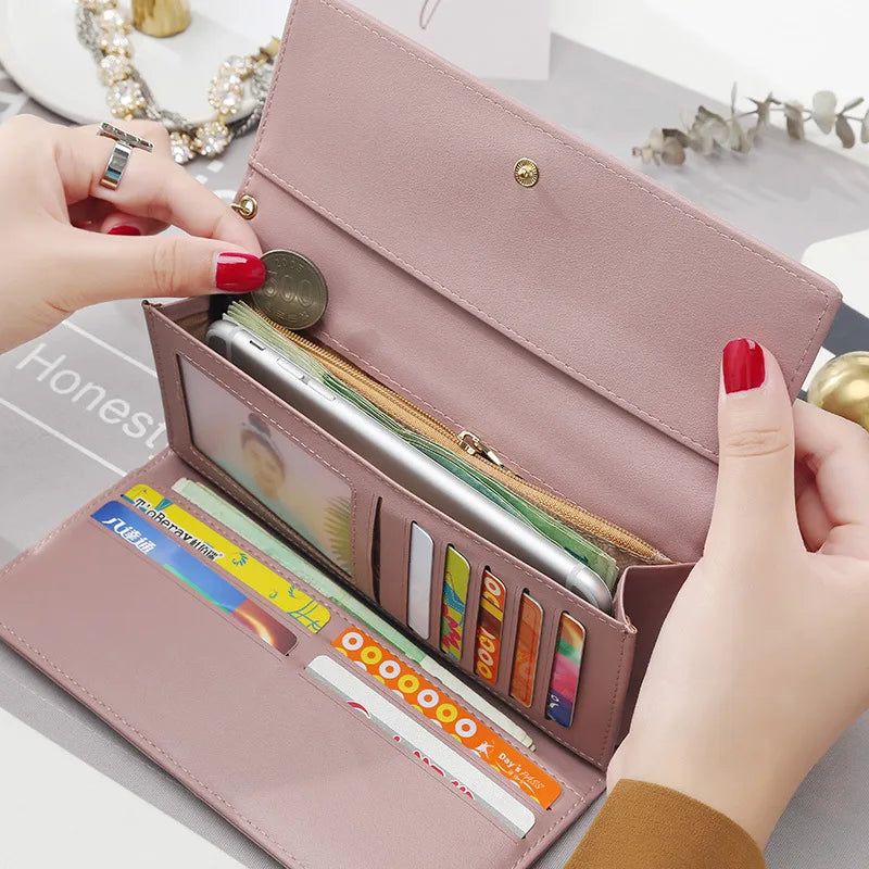Portefeuille long trifold en cuir PU pour femme avec porte-cartes chic — photo 2 Image