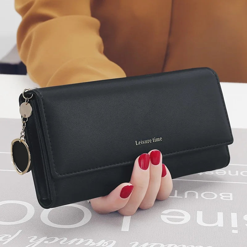 Portefeuille long trifold en cuir PU pour femme avec porte-cartes chic — photo 4