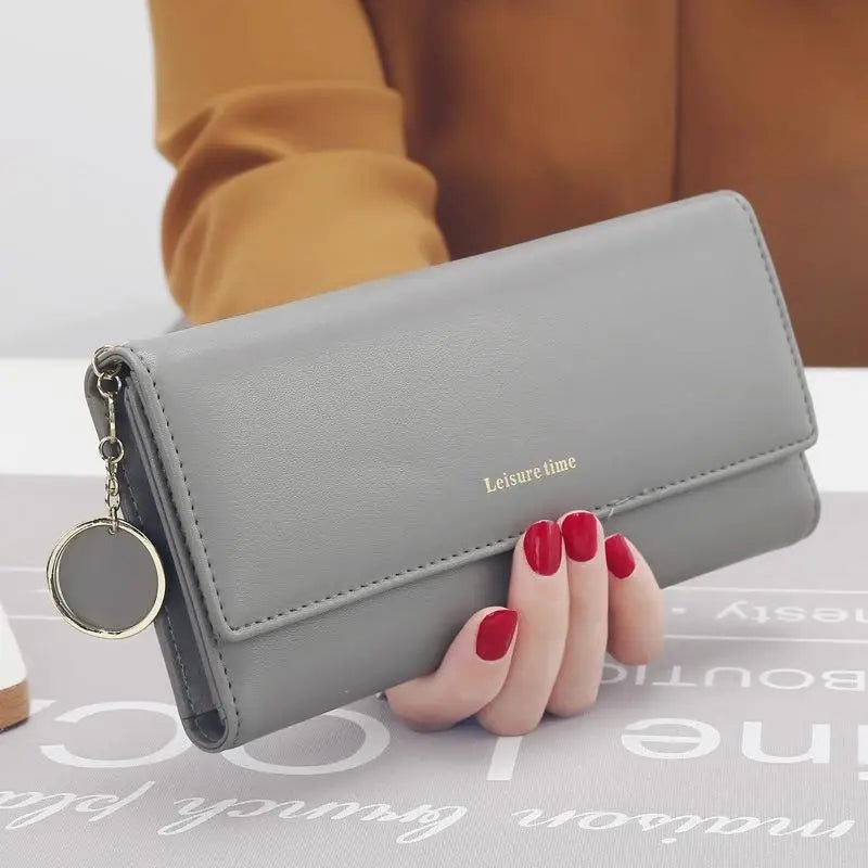 Portefeuille long trifold en cuir PU pour femme avec porte-cartes chic — photo 9