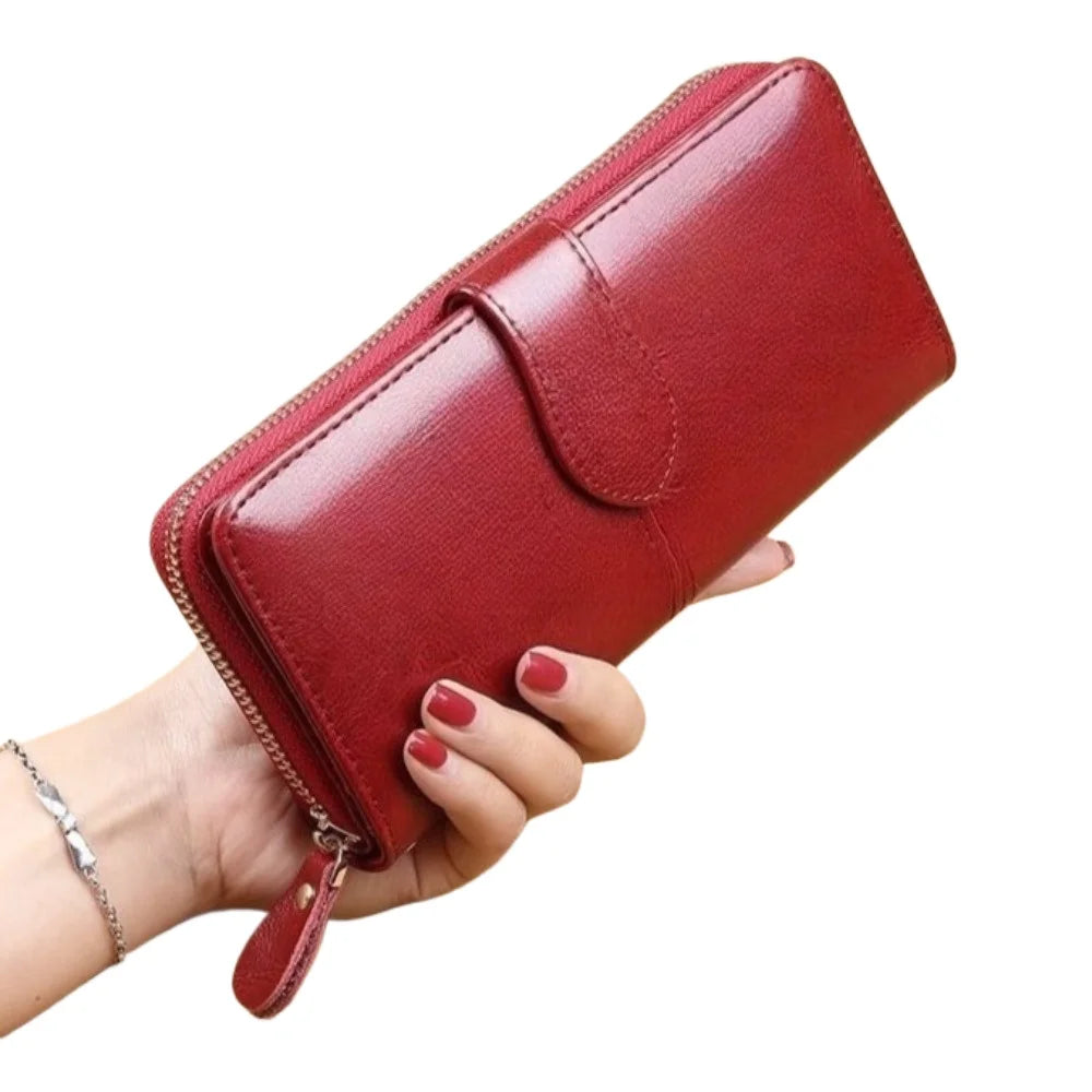 Portefeuille long femme vintage en cuir PU avec zip, rabat et grande capacité multifonction — photo 1