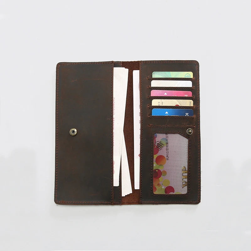 Portefeuille long ultra mince en cuir Crazy Horse avec porte-chéquier — photo 2
