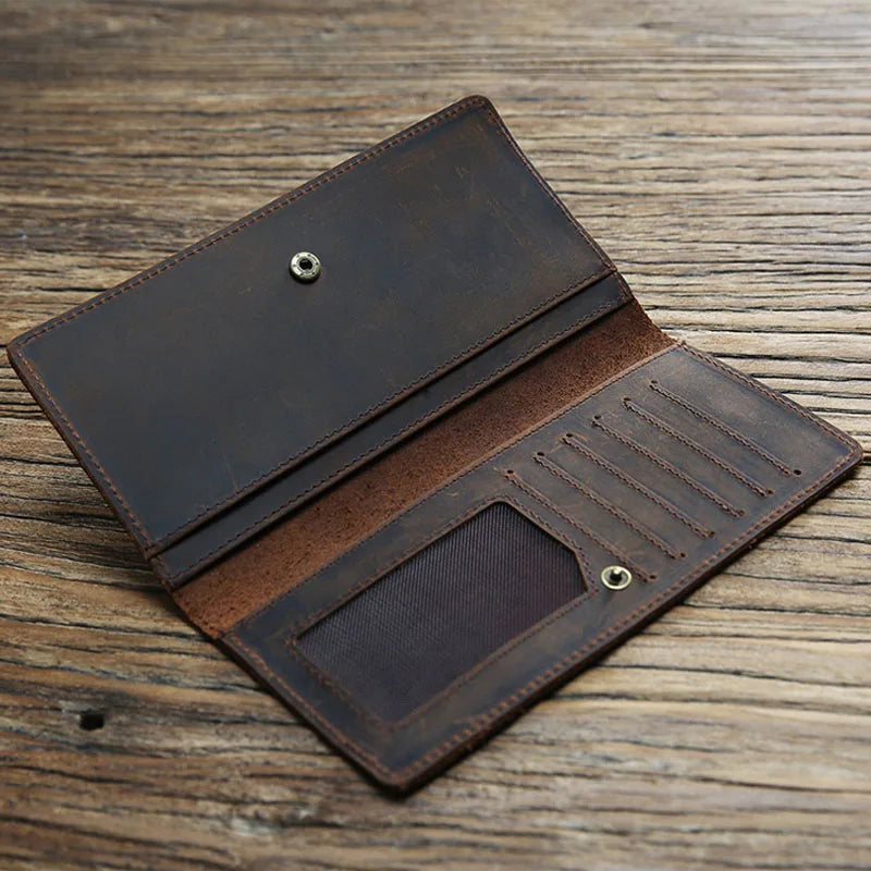 Portefeuille long ultra mince en cuir Crazy Horse avec porte-chéquier — photo 4