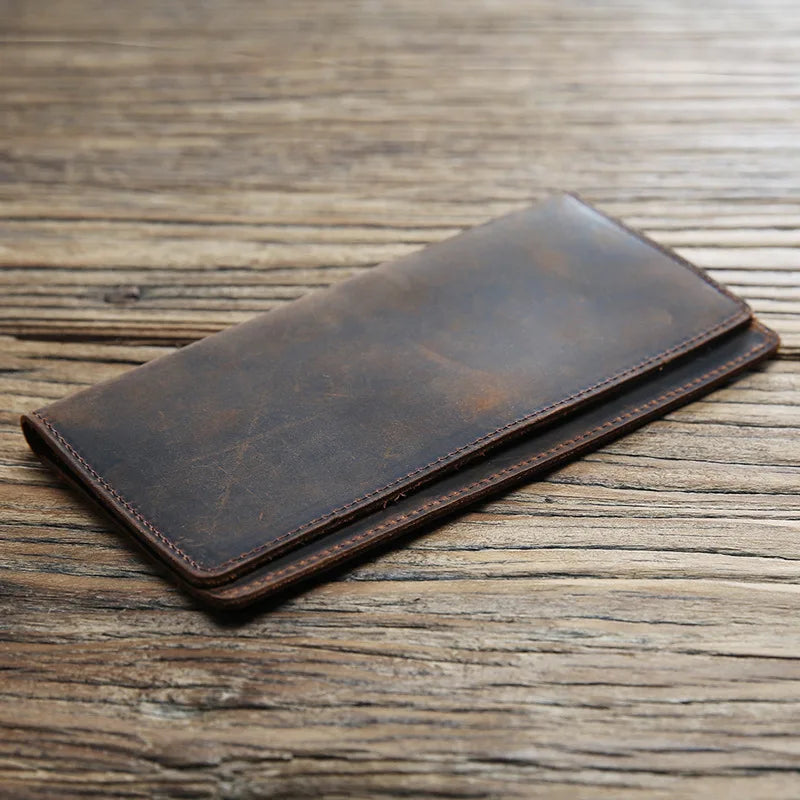 Portefeuille long ultra mince en cuir Crazy Horse avec porte-chéquier — photo 8
