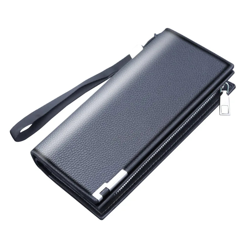 Portefeuille long homme en cuir PU avec zip, dragonne et compartiment téléphone grande capacité — photo 6