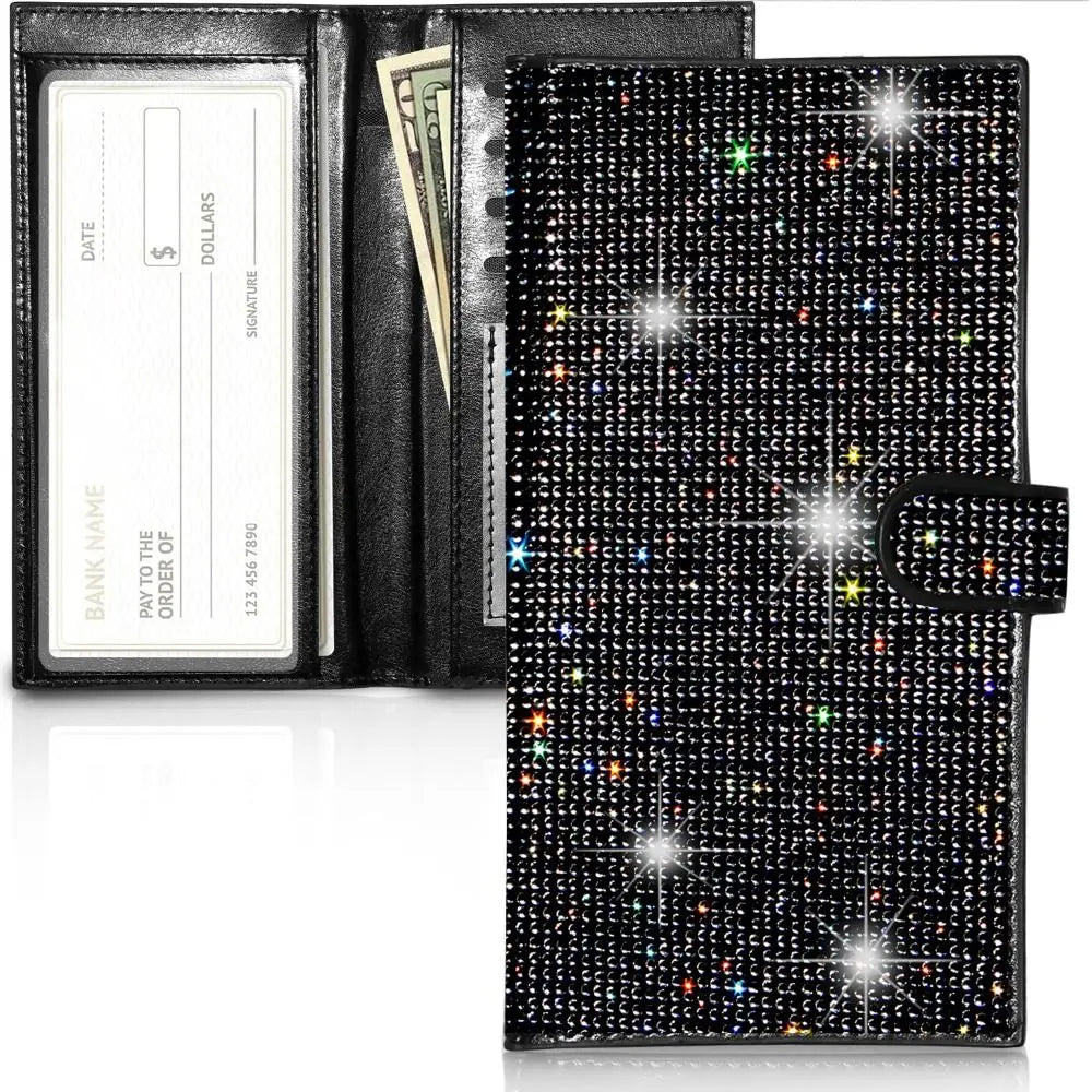 Portefeuille chéquier femme strass en cuir PU avec protection RFID et porte-cartes — photo 3 Image