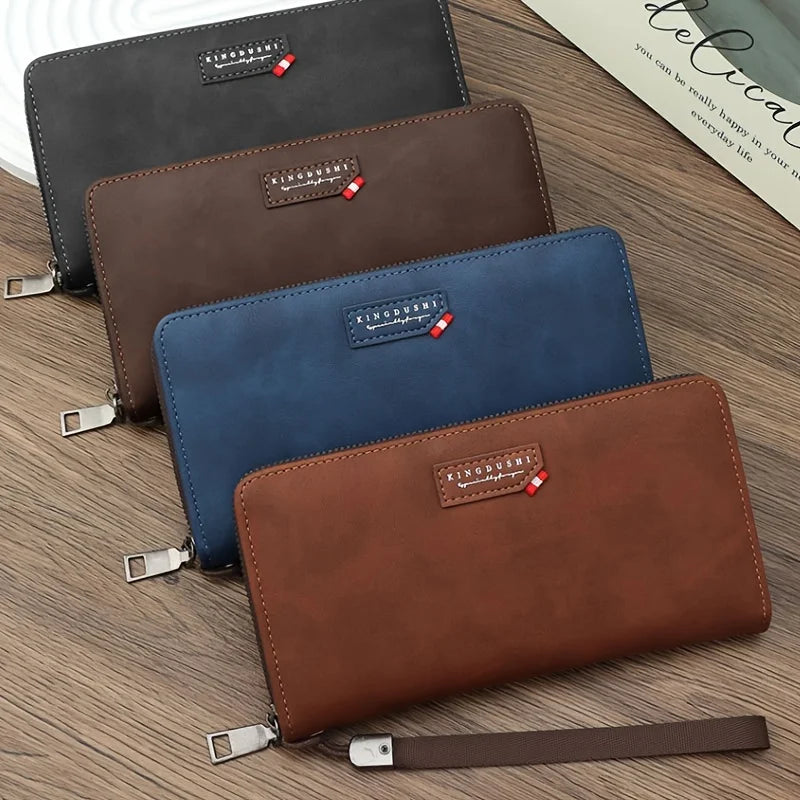 Portefeuille long homme en cuir synthétique avec zip grande capacité et compartiment téléphone — photo 1