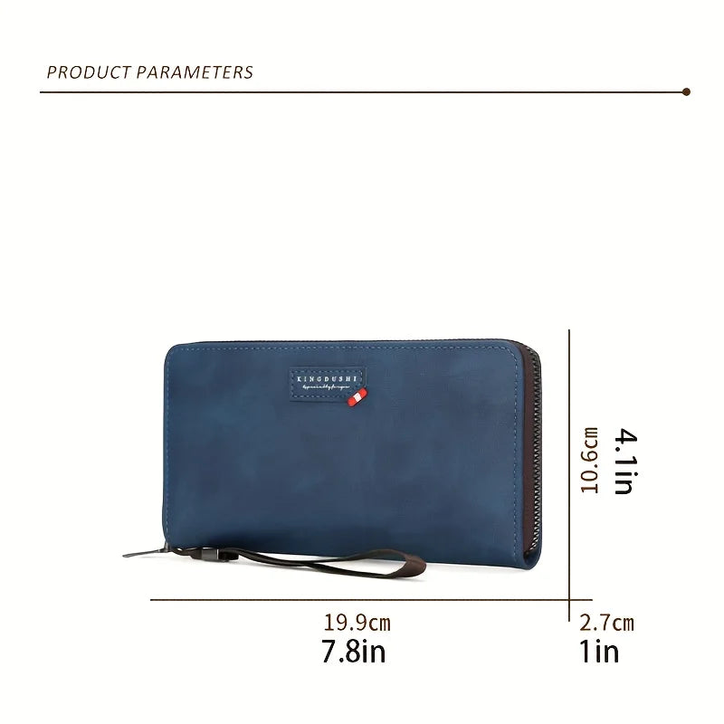 Portefeuille long homme en cuir synthétique avec zip grande capacité et compartiment téléphone — photo 2