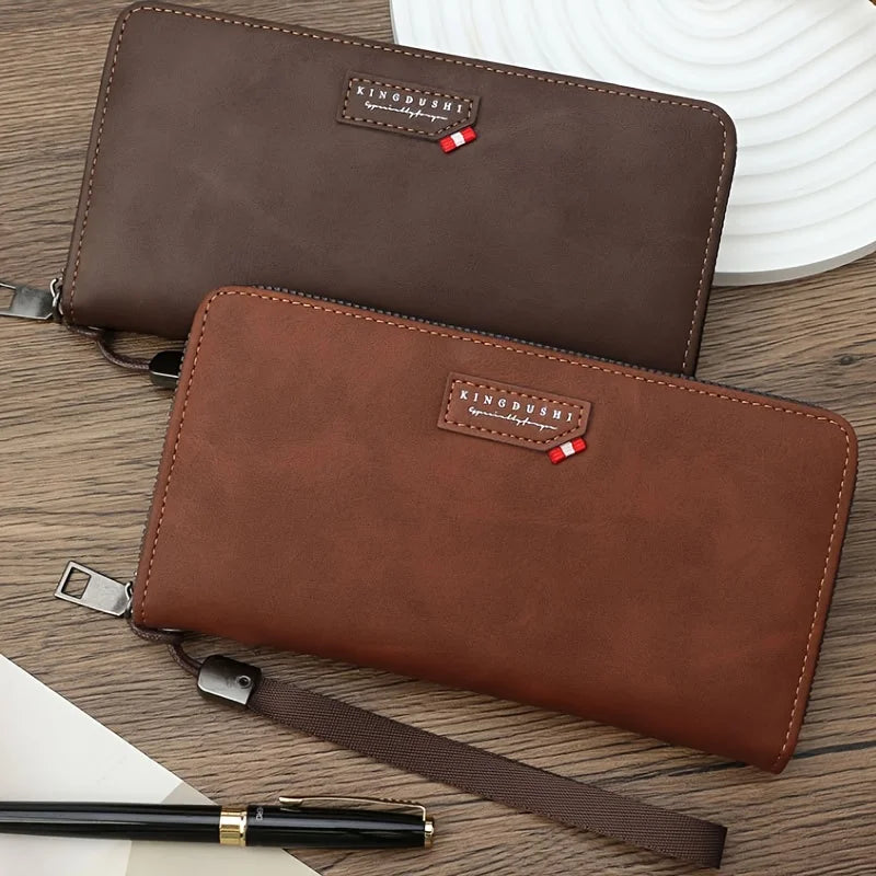 Portefeuille long homme en cuir synthétique avec zip grande capacité et compartiment téléphone — photo 3