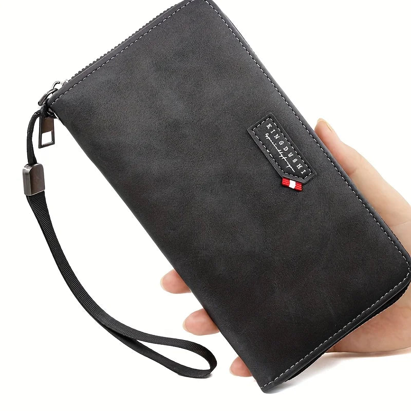 Portefeuille long homme en cuir synthétique avec zip grande capacité et compartiment téléphone — photo 5