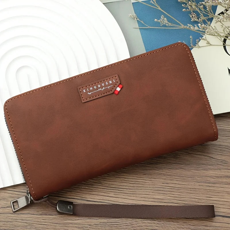 Portefeuille long homme en cuir synthétique avec zip grande capacité et compartiment téléphone — photo 9 Image