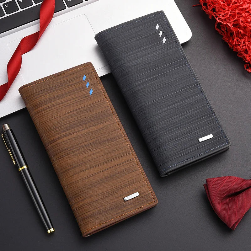 Portefeuille long rétro pour homme en cuir PU grande capacité avec porte-chéquier — photo 3