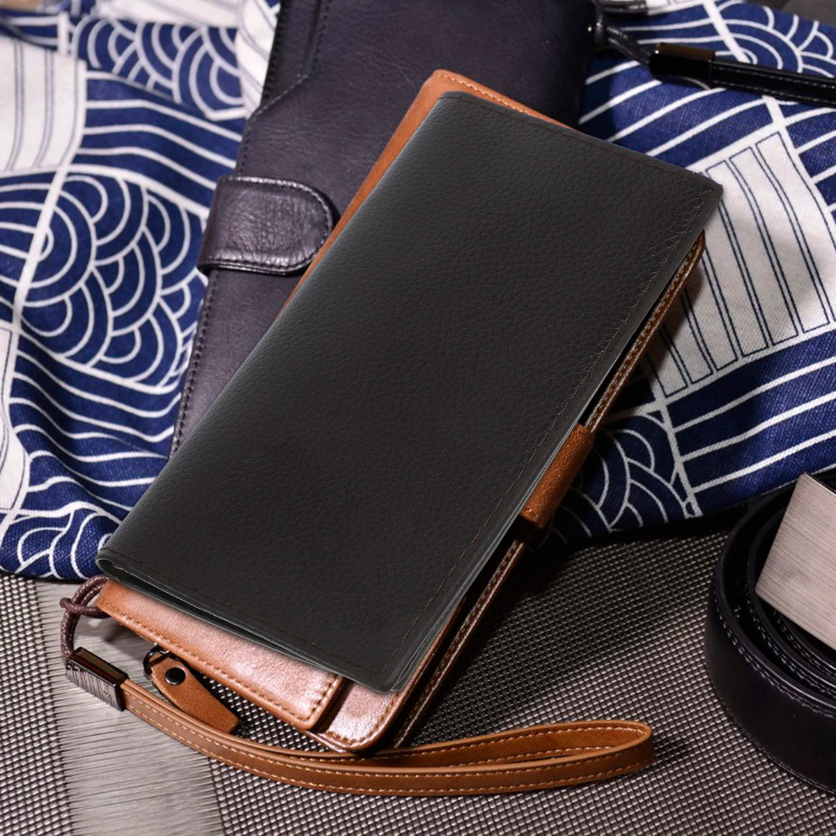Portefeuille long homme vintage en cuir PU avec porte-cartes et porte-chéquier — photo 1