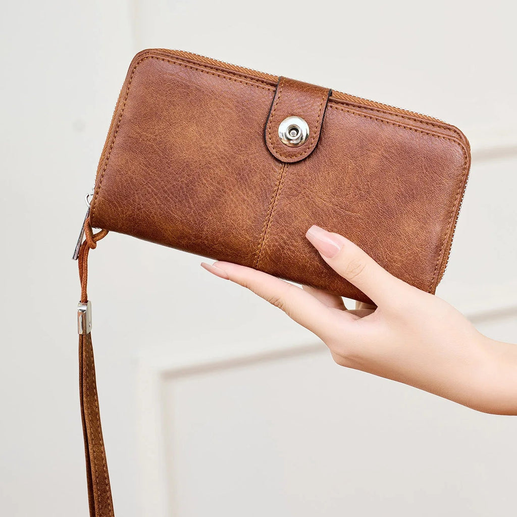 Portefeuille long rétro en cuir PU pour femme avec protection RFID intégrée — photo 1