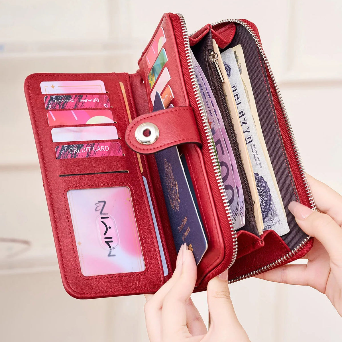 Portefeuille long rétro en cuir PU pour femme avec protection RFID intégrée — photo 2
