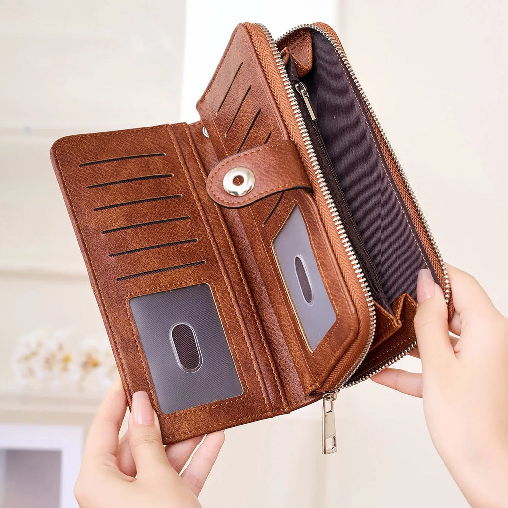 Portefeuille long rétro en cuir PU pour femme avec protection RFID intégrée — photo 3