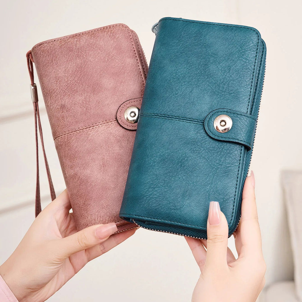 Portefeuille long rétro en cuir PU pour femme avec protection RFID intégrée — photo 4