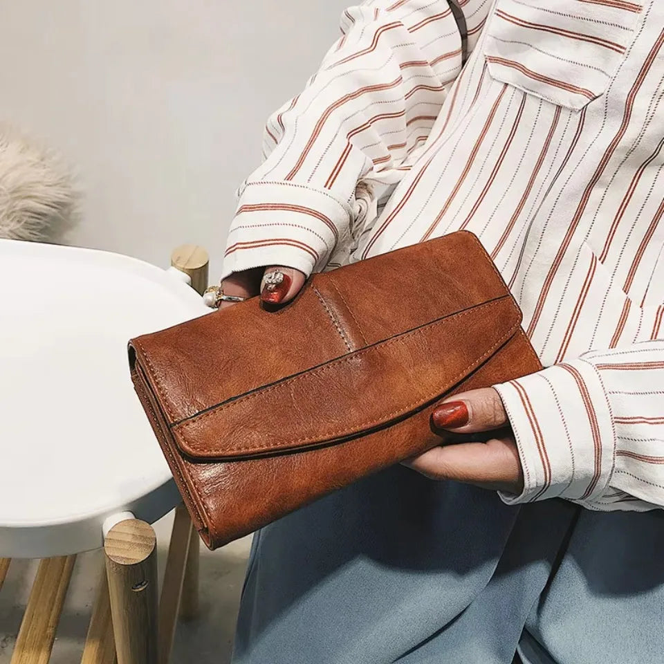 Portefeuille vintage trifold en cuir PU pour femme avec grand rangement — photo 1
