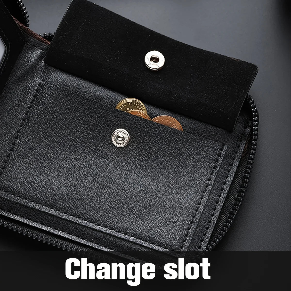Portefeuille de Luxe Personnalisé pour Homme - Cuir PU Texturé & Sécurité Zippée — photo 4 Image