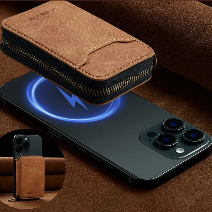 Portefeuille magnétique avec blocage RFID et fermeture éclair pour smartphone — photo 4