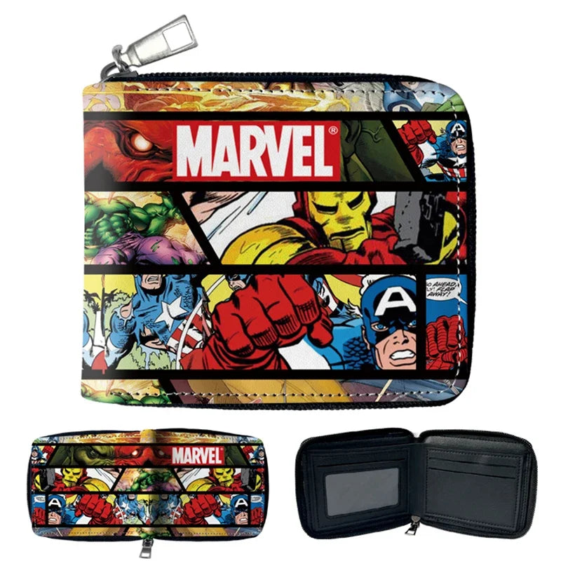 Portefeuille Marvel en cuir PU avec fermeture zippée et design comics multicarte — photo 1