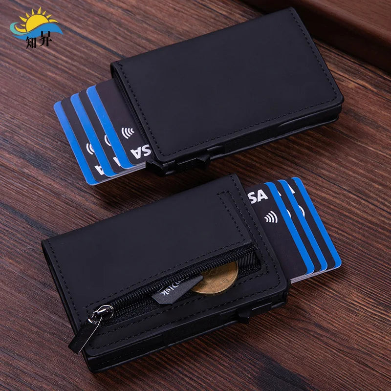 Portefeuille pop-up RFID en cuir PU avec porte-cartes zippé compact pour homme — photo 2 Image