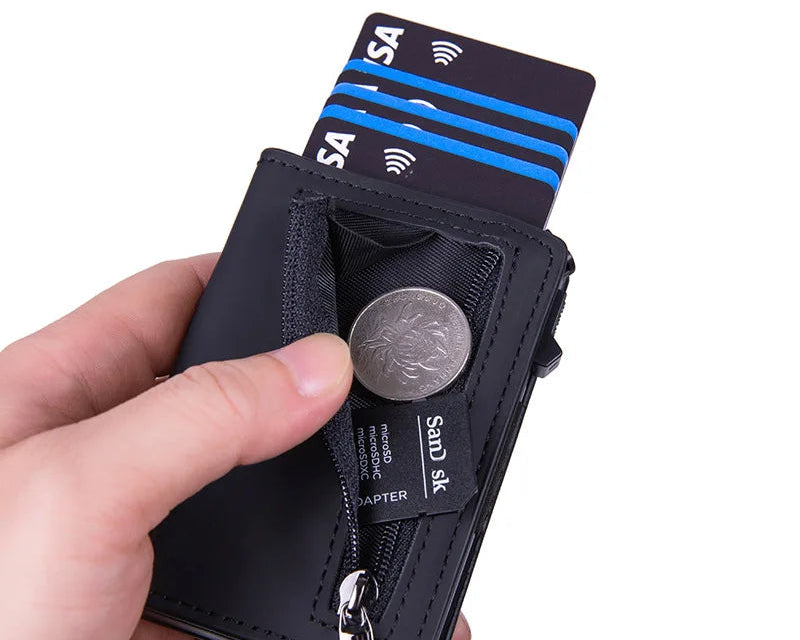Portefeuille pop-up RFID en cuir PU avec porte-cartes zippé compact pour homme — photo 3