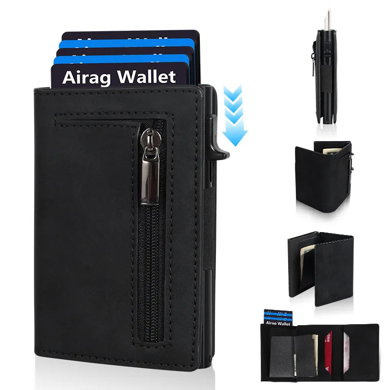Portefeuille pop-up RFID en cuir PU avec porte-cartes magnétique et poche zippée — photo 2