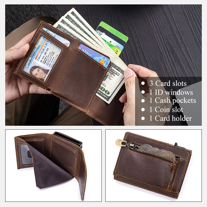 Portefeuille trifold Pop-Up en cuir véritable - Sécurité RFID et design intelligent — photo 1