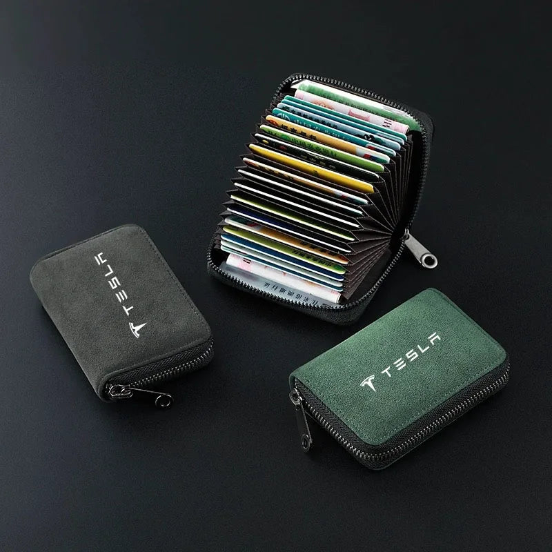 Portefeuille porte-cartes zippé en cuir compact pour voiture Tesla avec grande capacité — photo 1